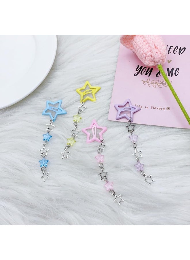 CLENEA 8Pcs Tassel Star Hair Clips, Y2K Non-Slip Beaded Pendant Barrettes for Women Girls, Cute Kawaii Hairpins, for Toddlers Kids, Pink, Yellow, Purple, Blue - Image 3